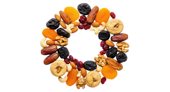 Dried fruits and nuts wreath isolated PNG with Transparent Background