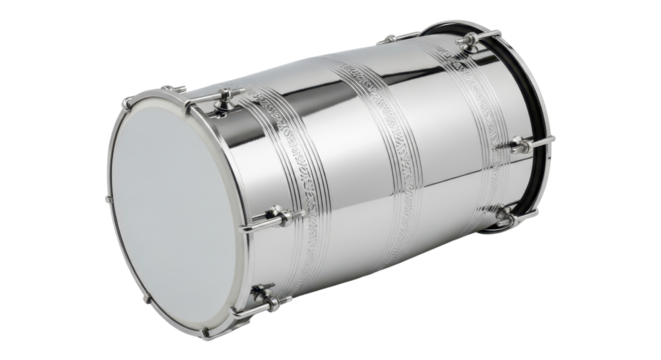 Silver dholak drum musical instrument isolated PNG with Transparent Background