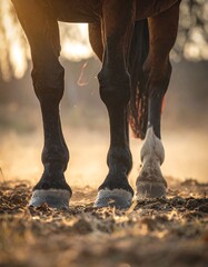 Fototapeta premium Low-angle shot of a horse's legs walking through dirt