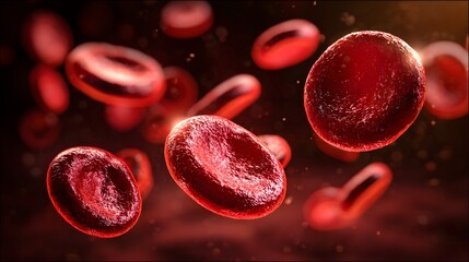 Microscopic view displays multiple red blood cells circulating within a dark fluid medium