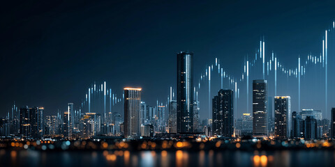 Naklejka premium Investment trends in private equity a financial landscape overview in urban settings nighttime aesthetic data-driven insights