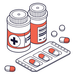 Two Orange And White Medicine Bottles And Blister Pack