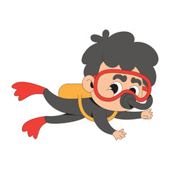 Boy Scuba Diving Character Cartoon Icon Illustration