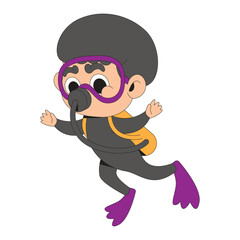Scuba Diving Character Cartoon Icon Illustration