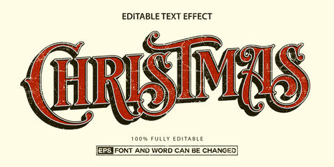 Retro Christmas text effect, Vintage grunge editable typography