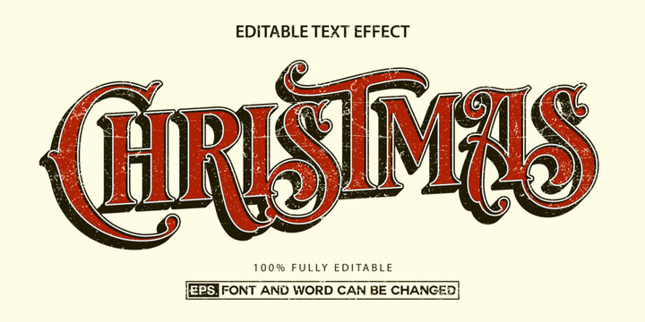 Retro Christmas text effect, Vintage grunge editable typography