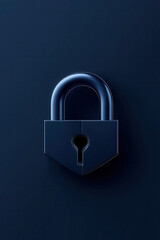 Secure dark blue padlock with keyhole centered on minimalist background conveying protection and privacy in calm mood