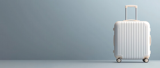 White suitcase on blue background with minimalist travel concept and soft lighting evoking calm readiness
