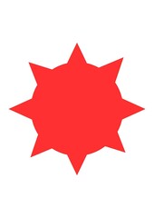 Vibrant red starburst shape with sharp points on a clean white background