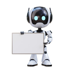 3D Cute Robot assistant Holding a Blank Sign Board for Your Text