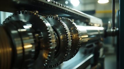 A close up of a gear with a yellowish tint. The gear is surrounded by other gears