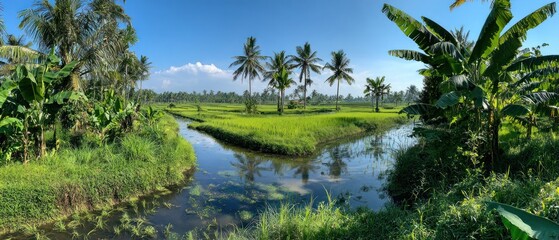 Rice paddies with lush greenery