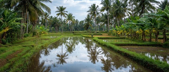 Paddy fields and tropical trees