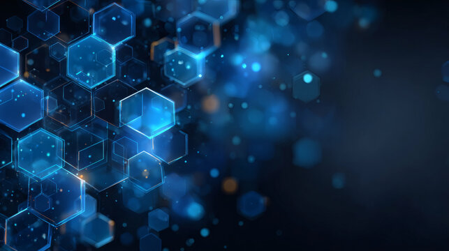 Abstract Molecular Structure with a Dark Blue Background - Powered by Adobe