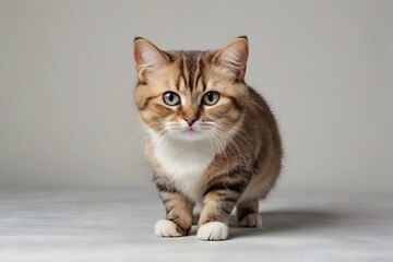 Obraz premium Munchkin Cat with Short Legs and Cute Expression on White Background
