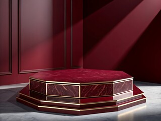 Elegant octagonal pedestal with rich red velvet and gold accents