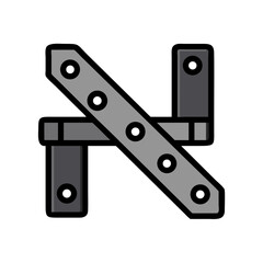 Abstract letter N constructed from metal beams and bolts