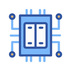 Flat vector icon of microchip with circuit board