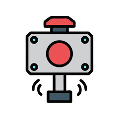 Vibrating red emergency stop button flat vector illustration