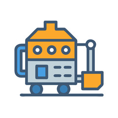 Flat icon style robotic excavator on wheels illustration