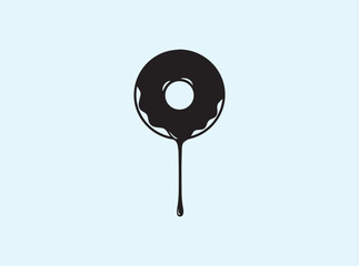 Solid Black Dessert Silhouette with Single Drip on White Background
