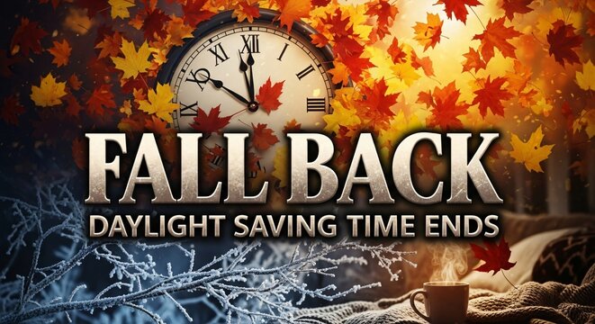 Fall Back Daylight Saving Time Ends Autumn Clock Cozy Coffee Seasonal Change Image