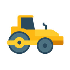 Stylized Yellow and Blue Road Roller on Black Background