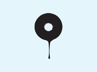 High-Contrast Doughnut Silhouette with Single Drip Isolated on White
