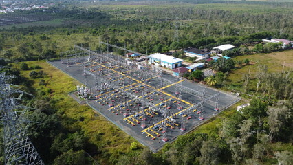 Aerial view of an electricity substation in Indonesia
