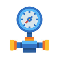 Isolated blue gauge with connecting pipe and orange elements