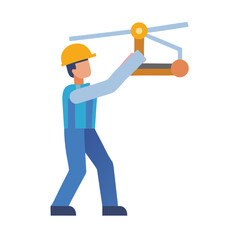 Construction worker operating machinery in a flat style graphic