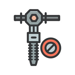 Illustrated gray industrial tool with forbidden sign on black