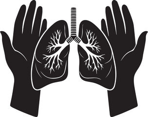 Obraz premium Hands of Protection: Symbolic artwork depicting a pair of hands cradling a set of lungs, symbolizing care, support, and protection.
