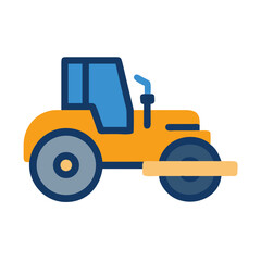 Road roller heavy machinery icon on black background