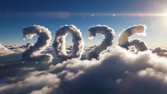 Dreamy 2026 new year vision with cloud numbers floating in vibrant blue sky promises hope, positivity, and a fresh start for the coming year