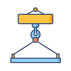 Stylized crane construction illustration lifting object on a black background