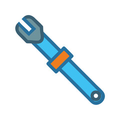 Illustration of light blue wrench with orange ring on black