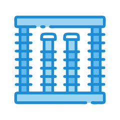 Stylized blue architectural structure against black backdrop, minimalistic design