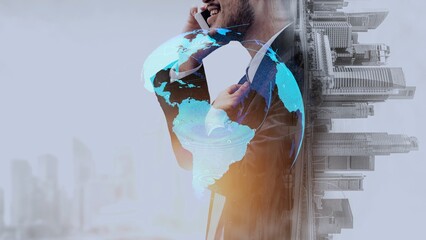 Global network connection visualization showing data exchange, digital link, worldwide...