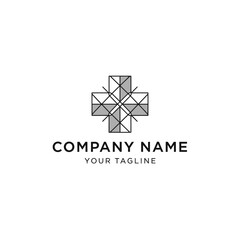 Geometric cross logo design for healthcare and medical company branding.