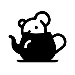 A cute mouse inside a teapot
