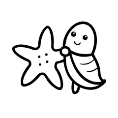 Adorable sea turtle holding a starfish