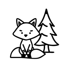 Grumpy fox sitting near a christmas tree