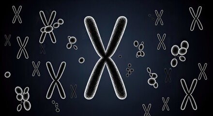 Chromosomes and genetic material on a dark background