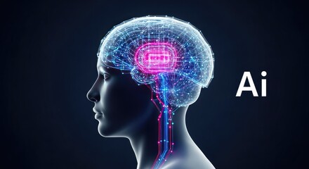 Artificial intelligence brain network with glowing circuits