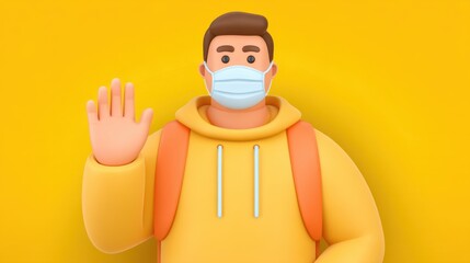 Health awareness campaign young man with mask urban setting digital art bright background positive message