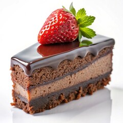 Chocolate cake slice with strawberry topping 