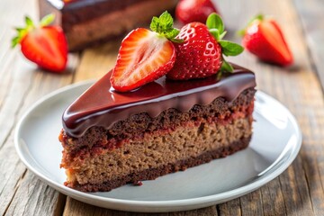 Chocolate cake slice with strawberry topping 
