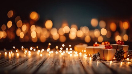 Festive gift arrangement cozy home holiday decor evening ambiance close-up view celebration of togetherness