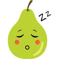 Cute Sleeping Pear Character with Closed Eyes and Zzz Symbol Transparent Background Cartoon Fruit...
